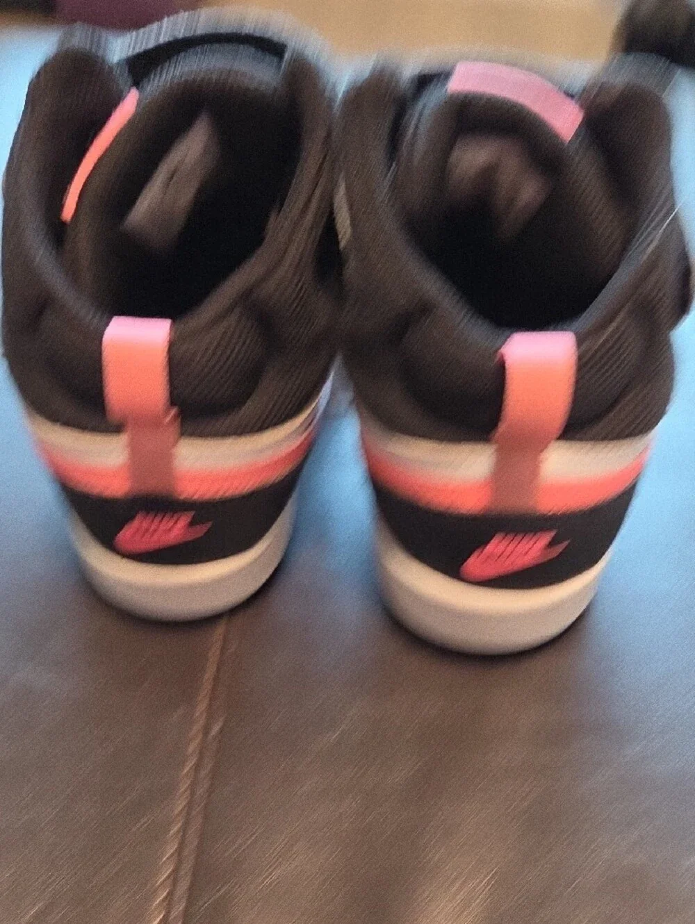 Nike Kids High-Top Sneakers in Black, White and Coral Pink